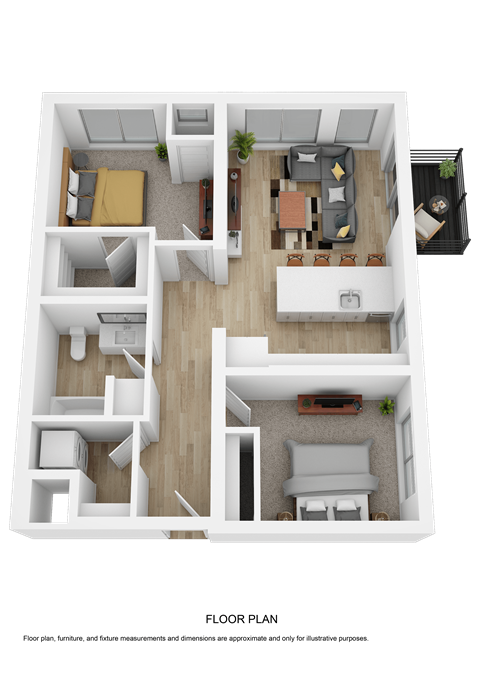 Floor plan for 2 beds, 1 bath, 906 sqft